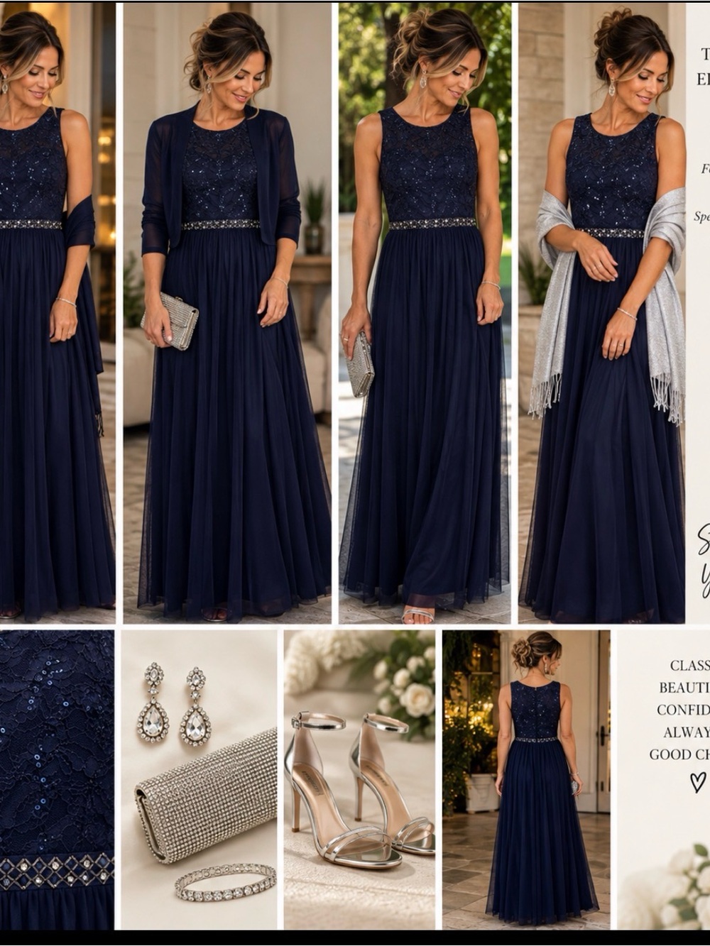 Coldwater Creek Formal Wedding Navy Beaded Waist Evening Gown - Women Dresses